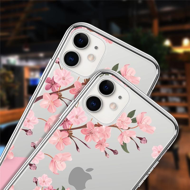 Coque iPhone en TPU souple Alphabet STUVWX fleur de cerisier personnalisée