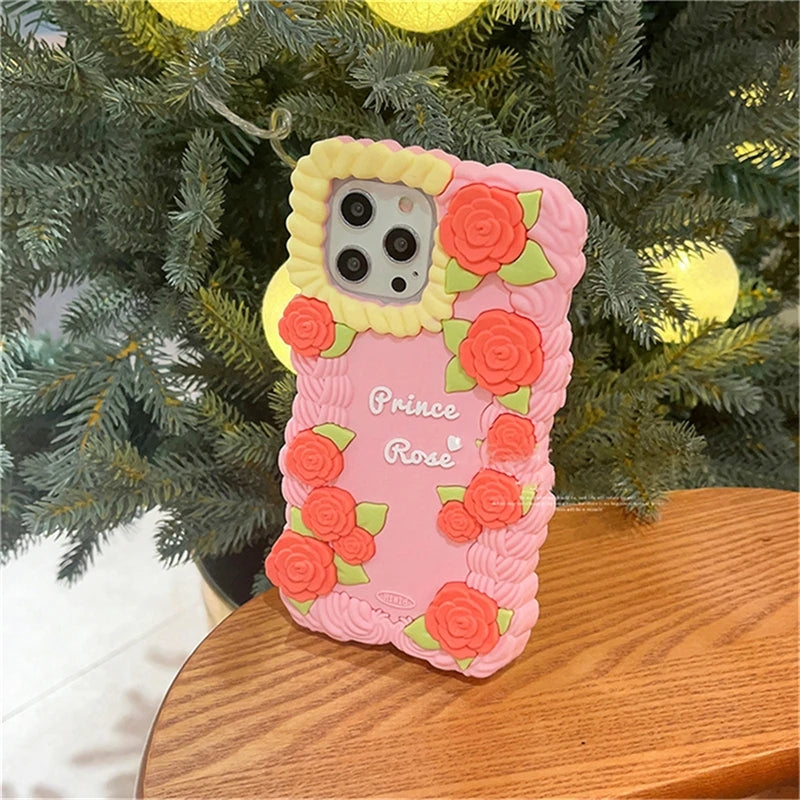 Cute 3D Rose Flower Silicone Compatible with iPhone Case