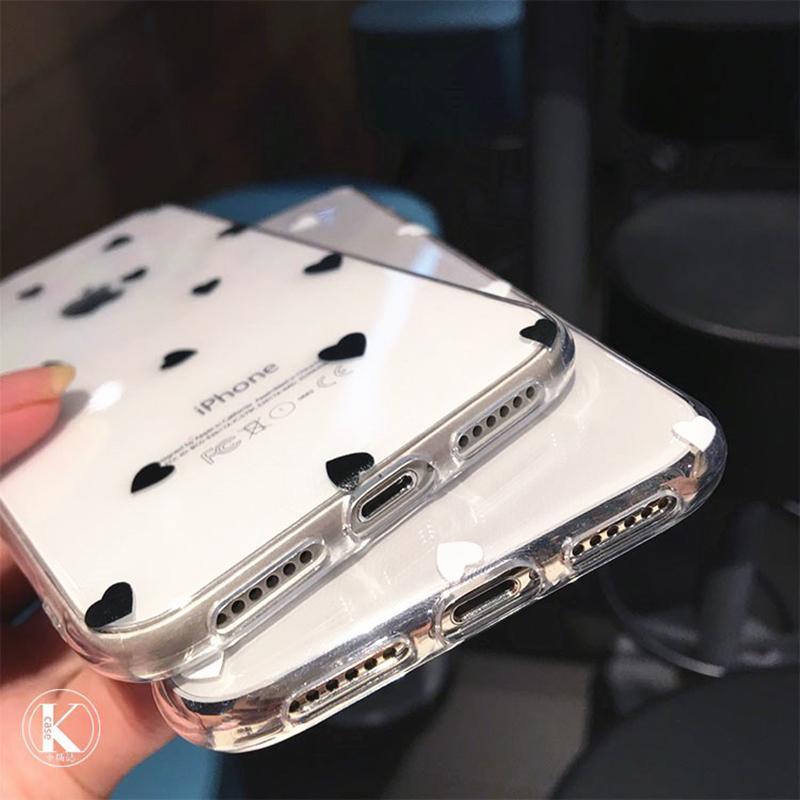Coque d'iPhone transparente en TPU souple ultra-mince de coeur d'amour mignon