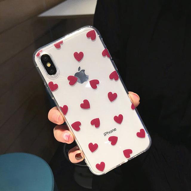 Vinilo o funda para iPhone de TPU suave con corazón de amor de lunares rojos lindos
