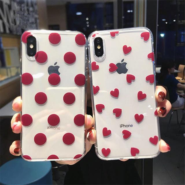 Cute Red Polaka Dot Love Heart Soft TPU iPhone Case