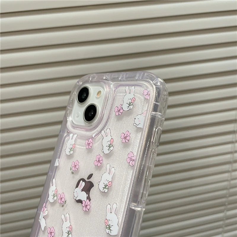 Funda Lovely Bunny Floral Clear a prueba de golpes compatible con iPhone