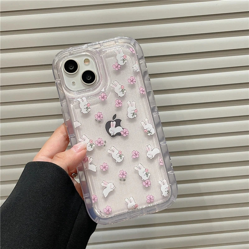 Lovely Bunny Floral Clear Antichoc Compatible avec la coque iPhone