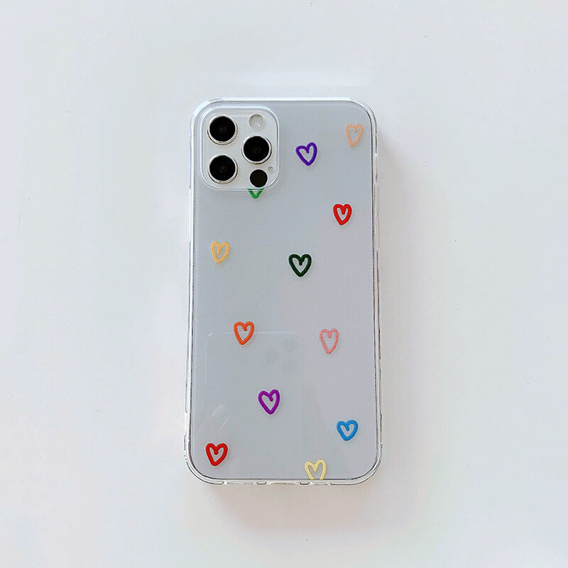 Coque d'iPhone en TPU souple transparente avec coeur d'amour mignon