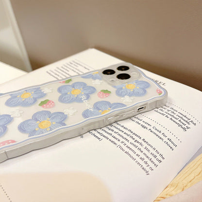 Wave Frame Flower Oil Painting Silicone Shockproof Compatible with iPhone Case