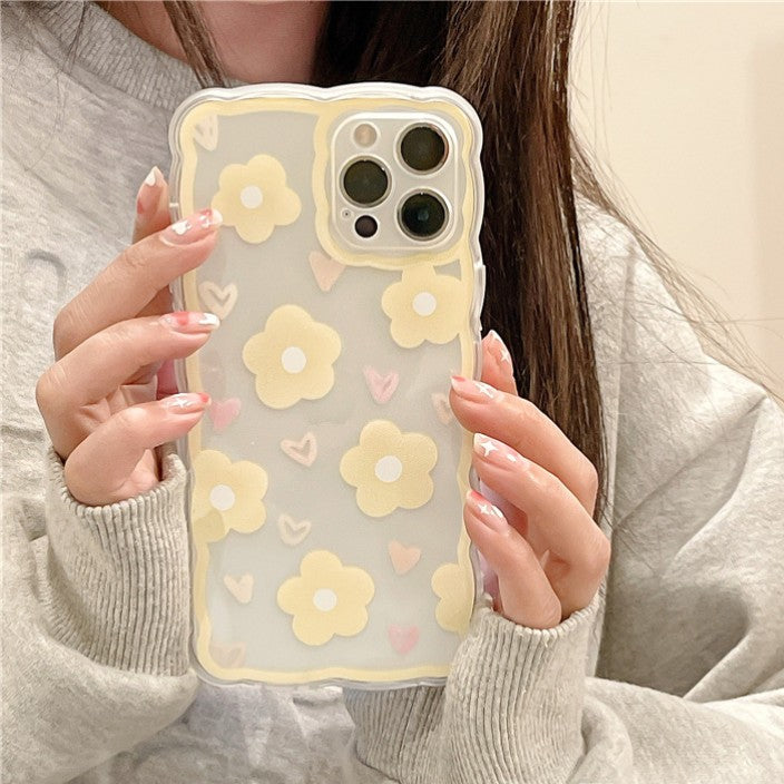 Wavy Frame Love Heart Flower Floral Clear Compatible with iPhone Case