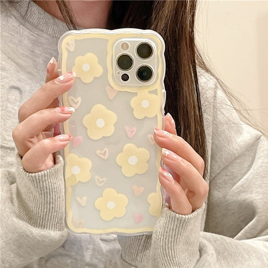 Wavy Frame Love Heart Flower Floral Clear Compatible avec la coque pour iPhone