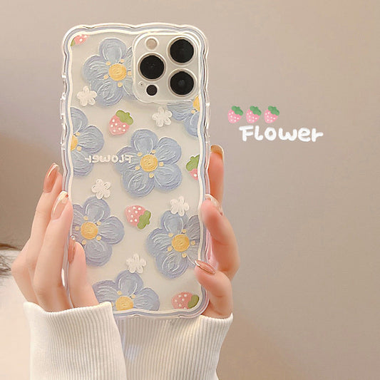 Wave Frame Flower Oil Painting Silicone Shockproof Compatible with iPhone Case