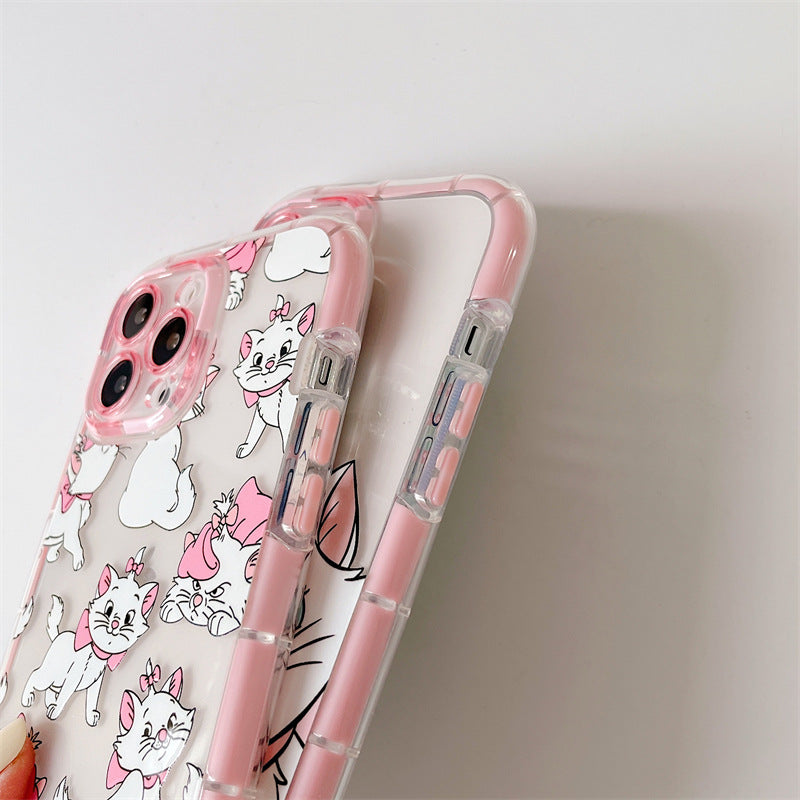 Dessin animé mignon chat rose clair étui pour iphone kawaii