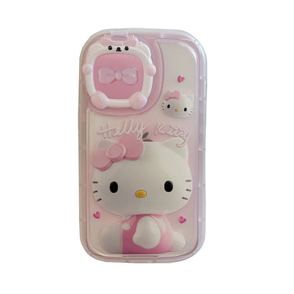 Creative Pink 3D Cat Clear iPhone Case con espejo de maquillaje