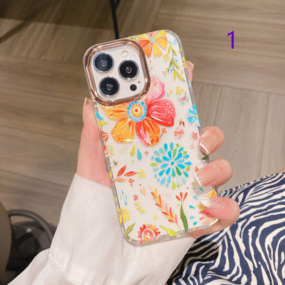 Cadre de lentille de galvanoplastie de fleurs peintes transparentes clair Coque et skin adhésive iPhone