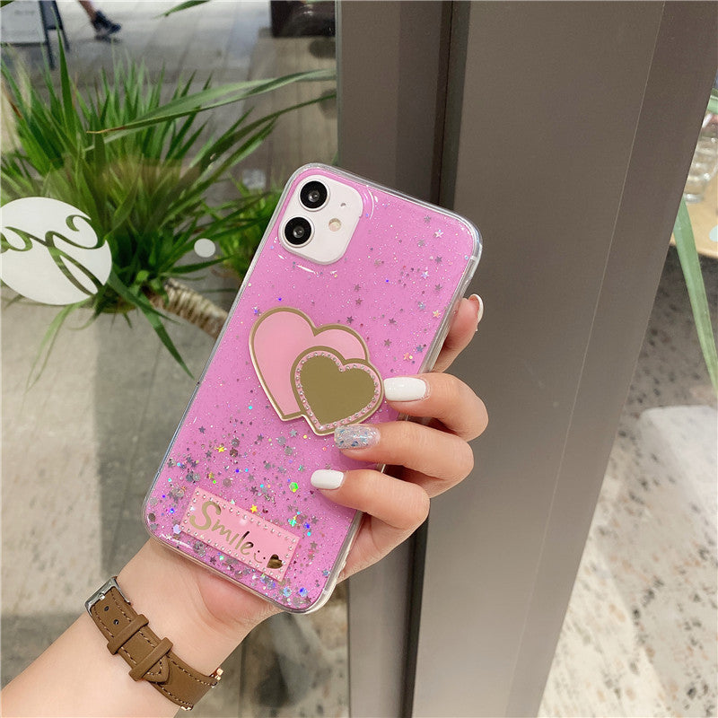 Placage Love Heart Glitter Clear Coque iPhone Couverture Arrière