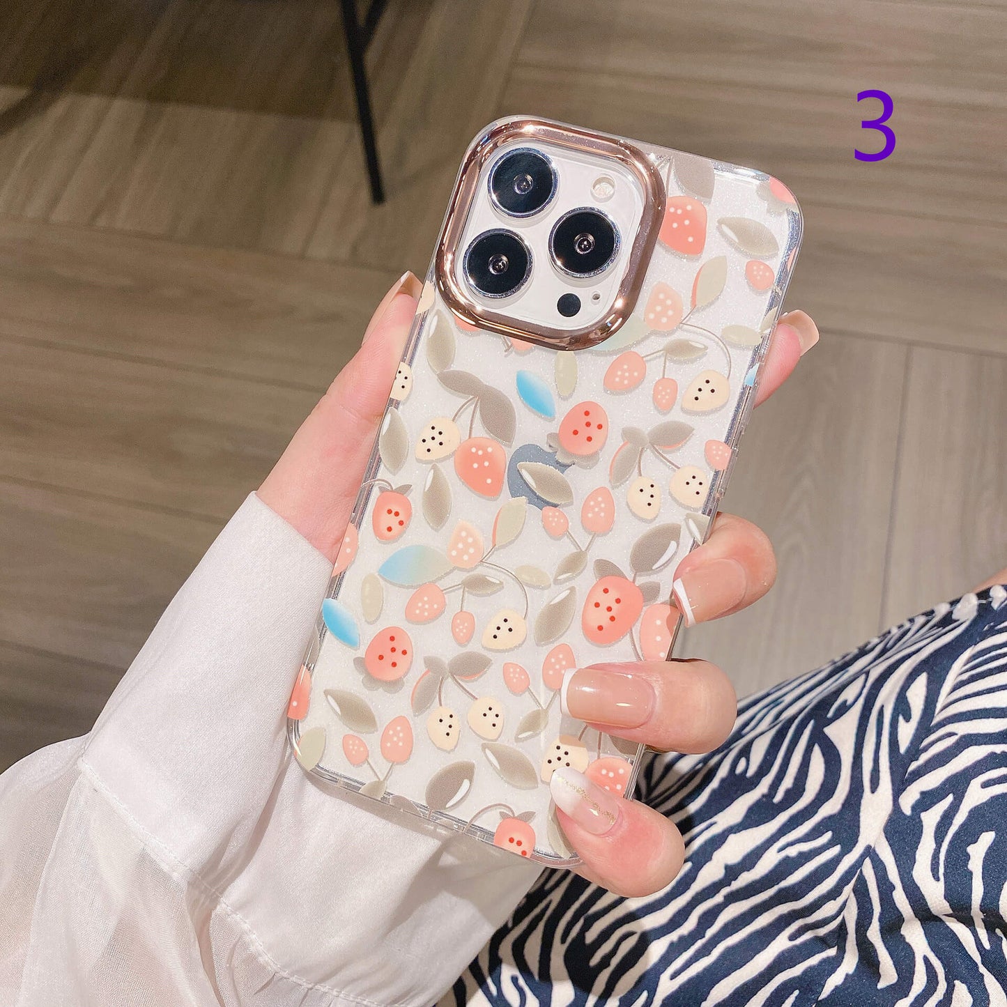 Transparent Painted Flowers Electroplating Lens Frame Clear iPhone Case