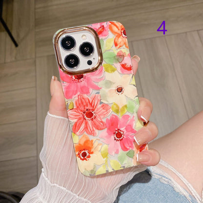 Transparent Painted Flowers Electroplating Lens Frame Clear iPhone Case