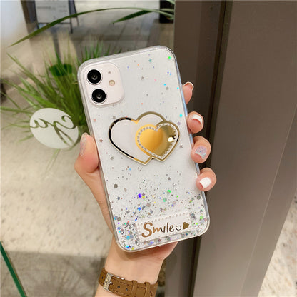 Placage Love Heart Glitter Clear Coque iPhone Couverture Arrière