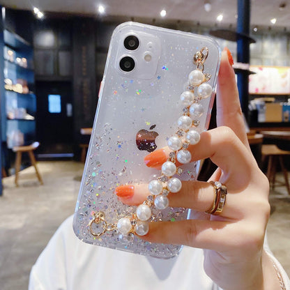 Gradient Glitter Pearl Bracelet Bling Clear iPhone Case
