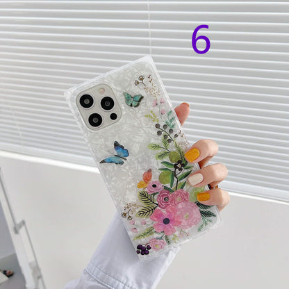 Vinilo o funda para iPhone Hoja de flores de patrón de concha de colores cuadrados