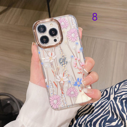 Vinilo o funda para iPhone Marco de lente de galvanoplastia de flores pintadas transparentes