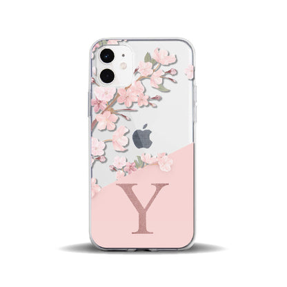 Funda personalizada para iPhone de TPU suave con alfabeto YZ de flor de cerezo