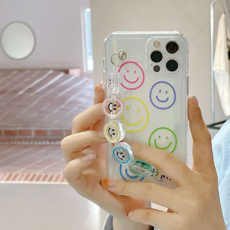 Side Colorful Smile Face Chain Clear iPhone Case