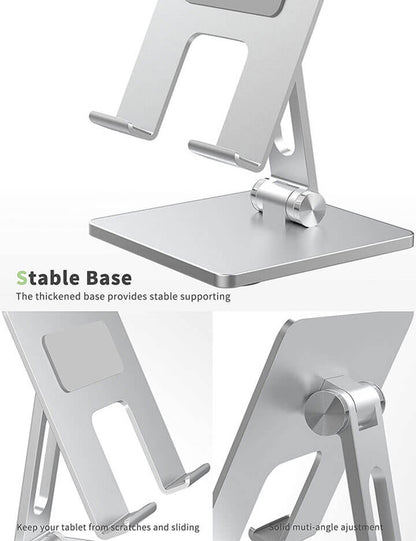 Stable Tablet Stand Holder Aluminum Base Multi-Angles Adjustable and Foldable Supports 7-13.3 Inches Tablet