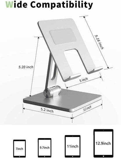 Soporte estable para tableta Base de aluminio Múltiples ángulos Ajustable y plegable Soporte para tableta de 7-13.3 pulgadas 