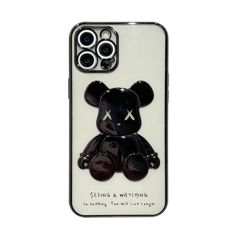 Cartoon 3D Bear Electroplating Transparent Clear iPhone Case