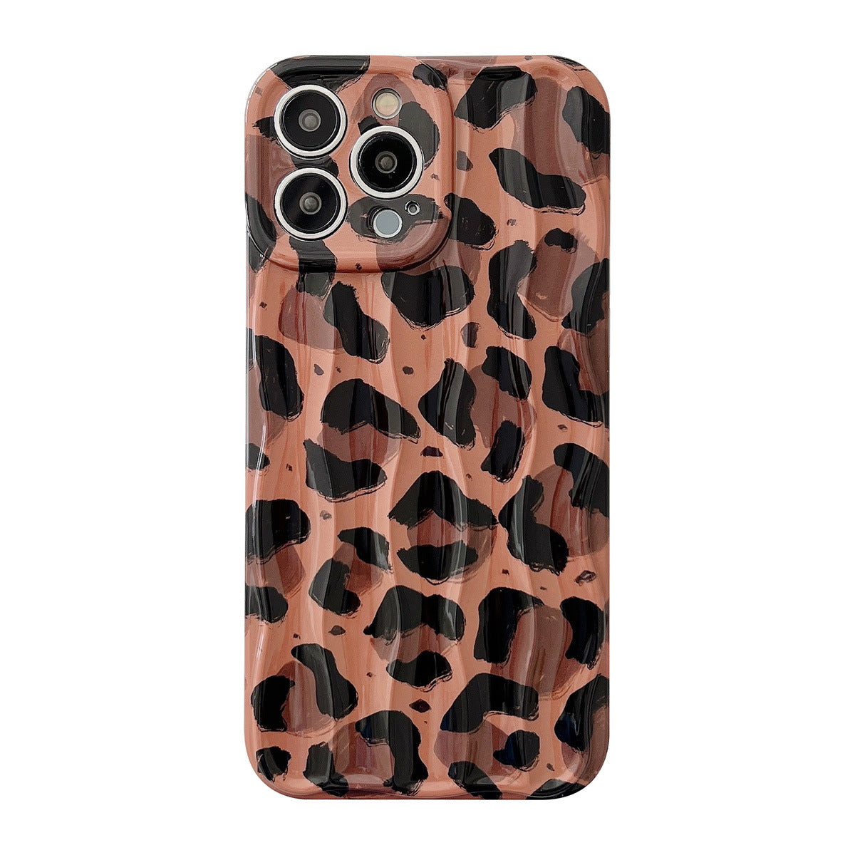 Funda de leopardo marrón con ondas de agua 3D compatible con iPhone