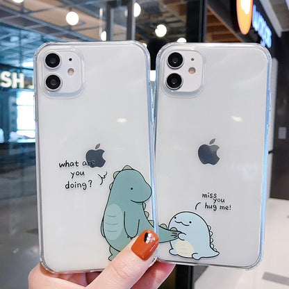 Cute Cartoon Couples Dinosaur Miss You Soft Clear iPhone Case