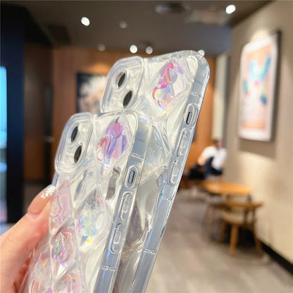 Luxe 3D Laser Gradient Heart Diamond Clear Soft Compatible avec la coque iPhone
