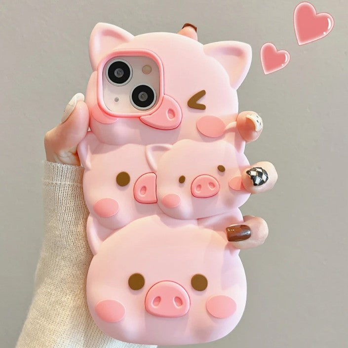 Cute Cartoon 3D Funny Pig silicona suave a prueba de golpes compatible con iPhone Case