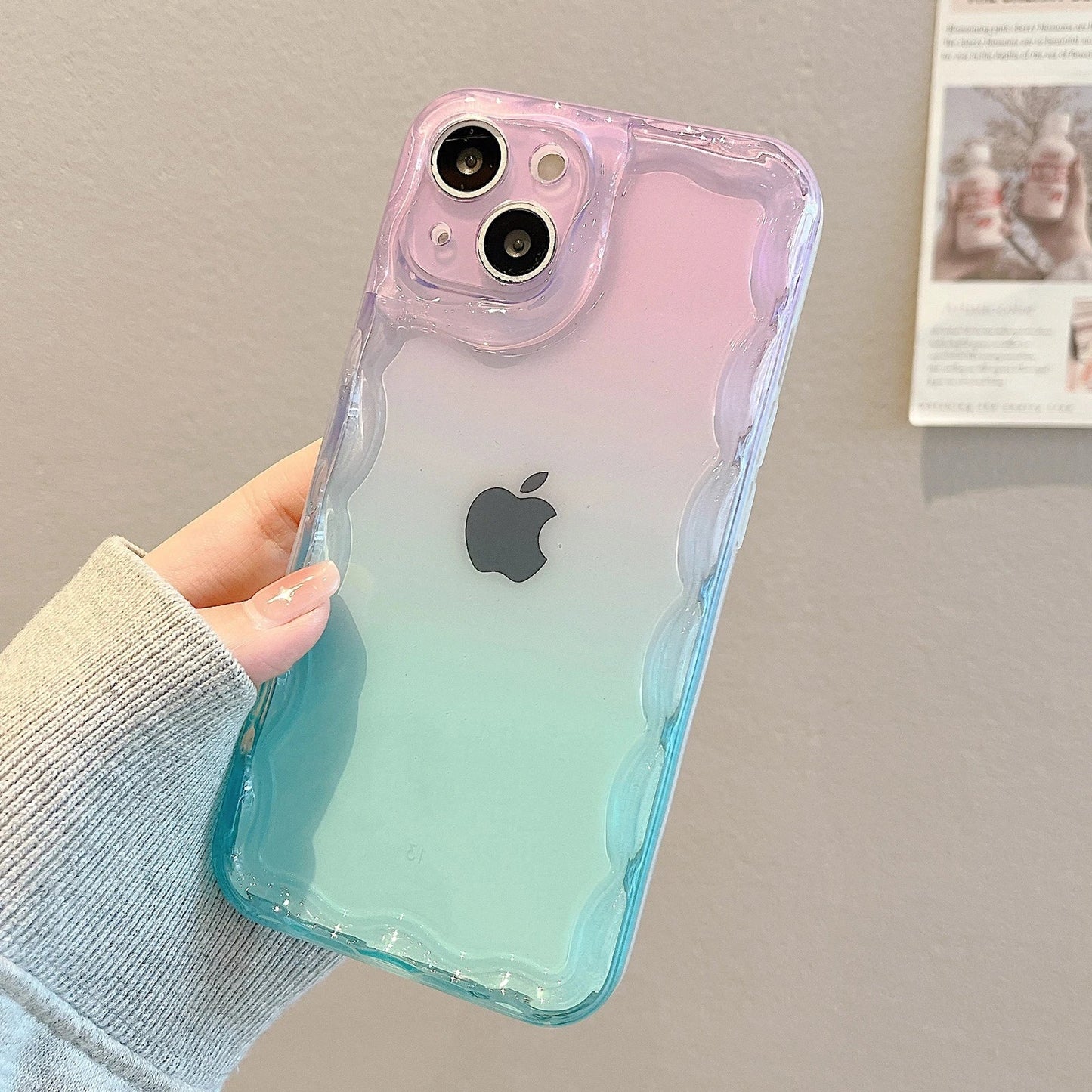 Gradient Color Wave Frame Clear Soft Compatible con iPhone Case