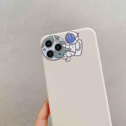 Cute Astronaut Planet Lens Cover Soft Silicone iPhone Case