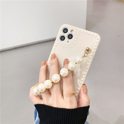 Estuche para iPhone suave anticaída de silicona con cadena de perlas creativas