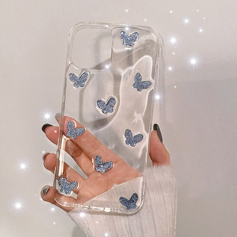 Cubierta trasera transparente brillante mariposa Bling iPhone