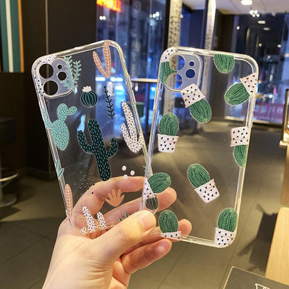 Cute Cactus Transparent Soft iPhone Case
