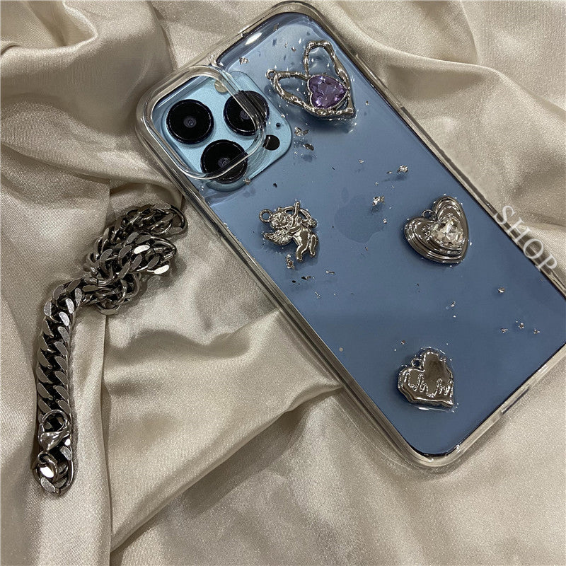 Retro Shining Cupid Love Heart Glitter 3D Transparente Suave Compatible con iPhone Case