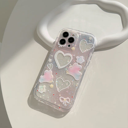 Love Heart Shell Pattern Colored Rabbit Clear Compatible with iPhone Case