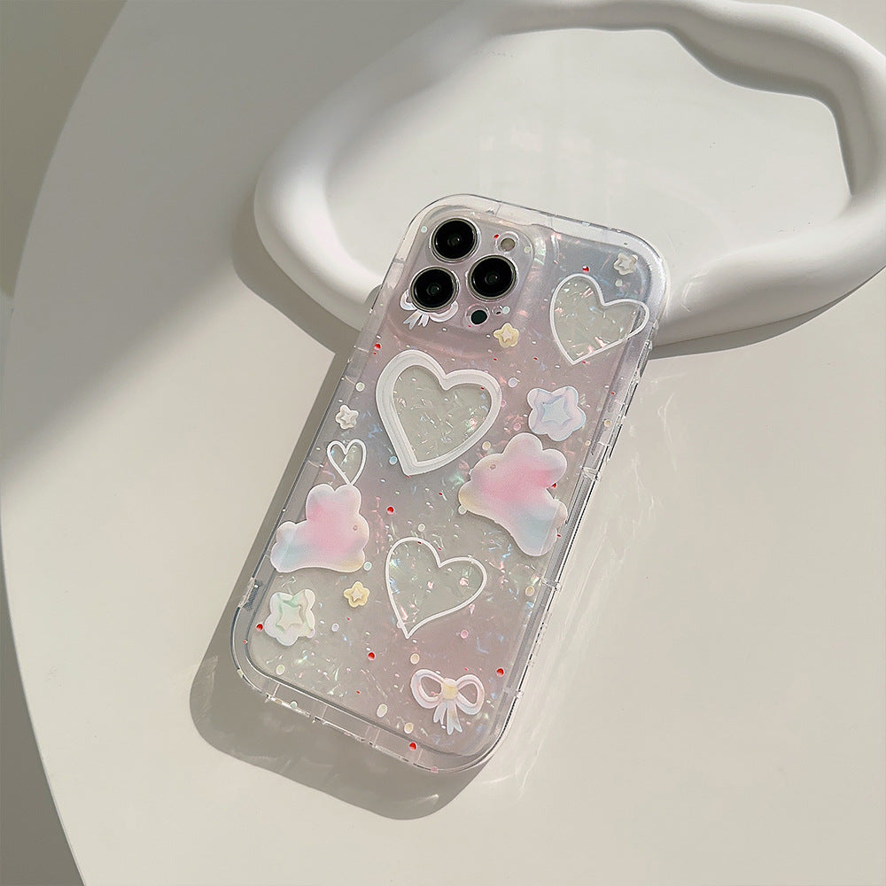 Love Heart Shell Motif Lapin Coloré Transparent Compatible avec Coque iPhone