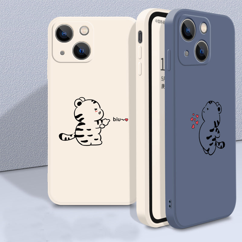 Lindo dibujo animado amor corazón tigre silicona iPhone Case