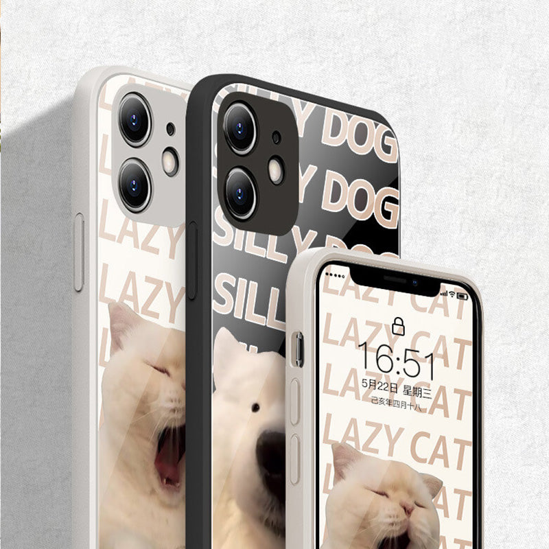 Vinilo o funda para iPhone Cute Cat Cartoon Dog Mirror Glass Pareja