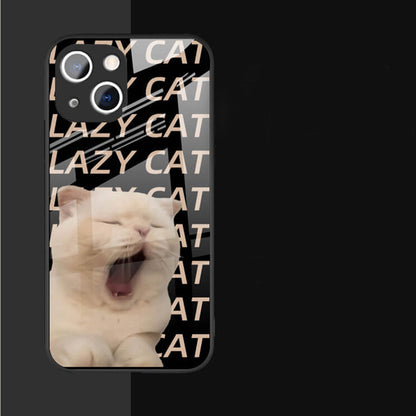 Cute Cat Cartoon Dog Mirror Glass Couple iPhone Case