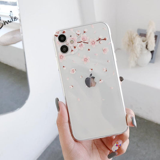 Linda funda de iPhone suave transparente de Sakura