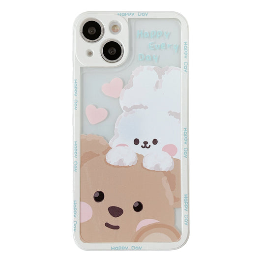 Dessin animé mignon lapin ours en silicone souple compatible avec la coque iPhone