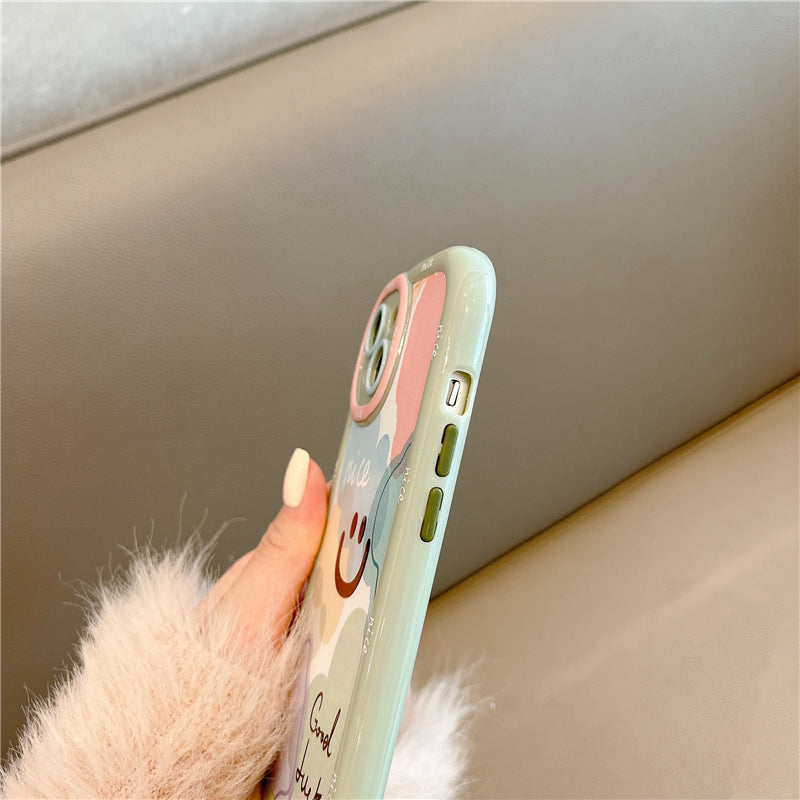 Visage souriant coloré en silicone antichoc compatible avec la coque iPhone