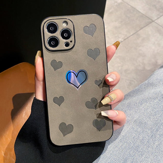 Colorful Laser Love Heart Soft Leather Compatible with iPhone Case