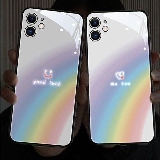Colorful Love Heart Smile Rainbow Light Up Remind Incoming Call Tempered Glass iPhone Case