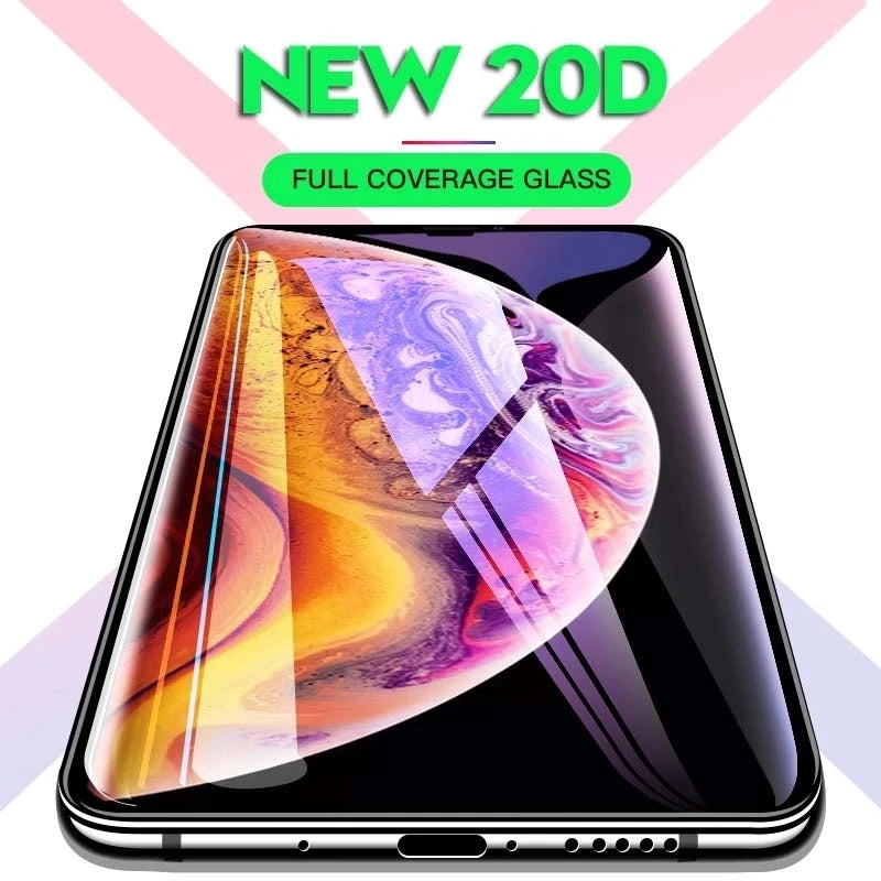 Cristal templado de cubierta completa 20D compatible con protectores de pantalla de iPhone 
