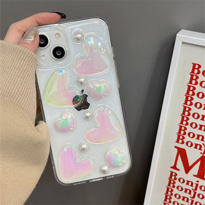 Cute 3D Love Heart Clear Soft Silicone Compatible with iPhone Case