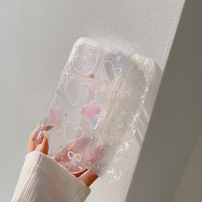 Love Heart Shell Pattern Colored Rabbit Clear Compatible con iPhone Case